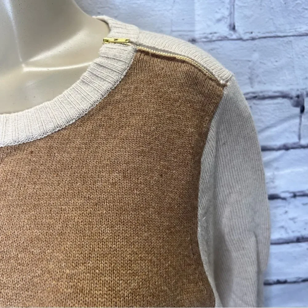 J. Crew Merino Wool Blend Tan Colorblock Sweater